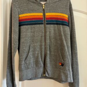 Aviator Nation - 5 stripe gray zip up hoodie size small